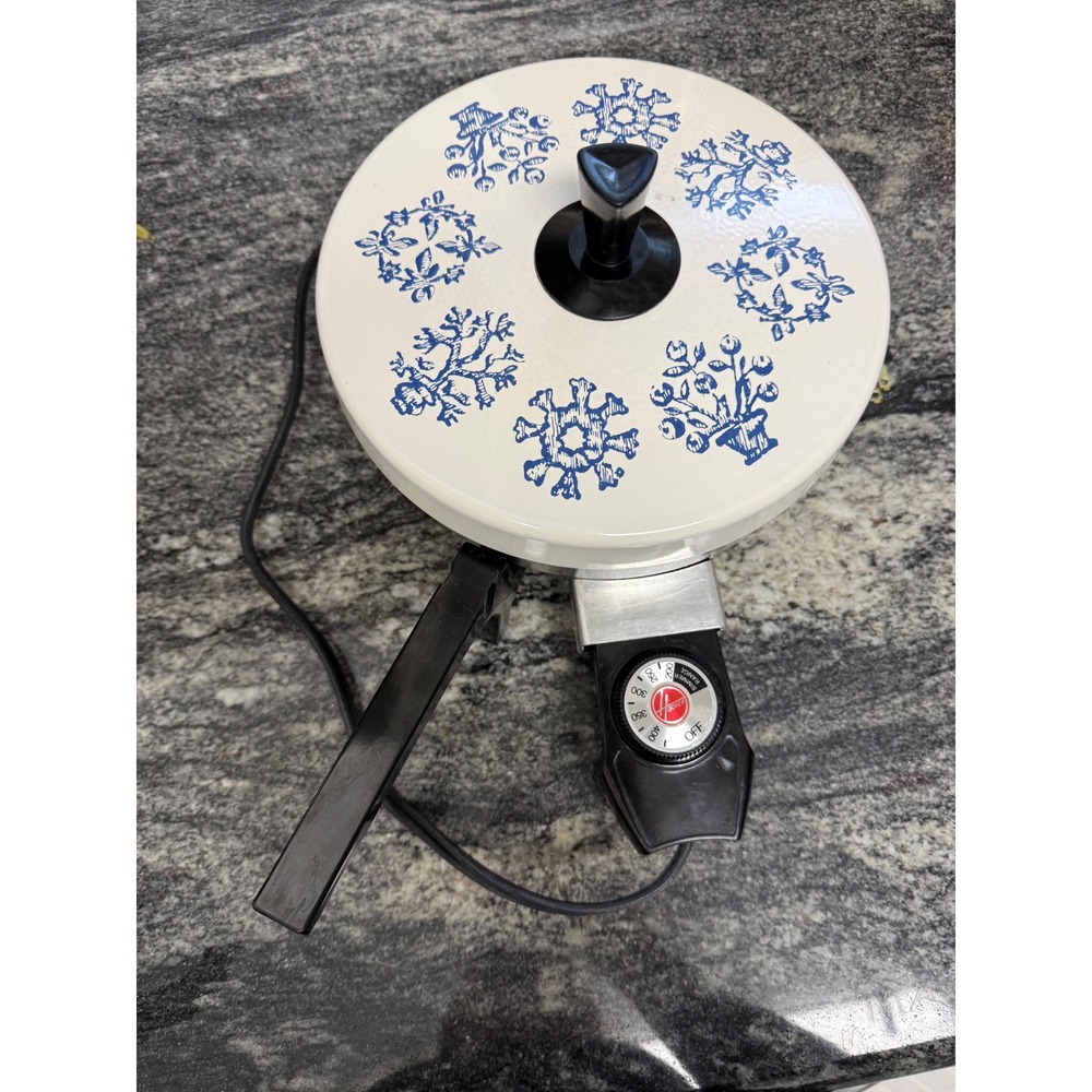 Vintage Hoover Electric Fry Pan 8600 Blue Floral White Lid Submersible WORKS